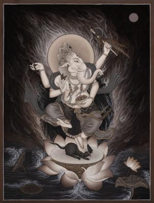 Dancing Ganesh Original Hand-Painted Newari Paubha Thangka | Wall Hanging Yoga Meditation Canvas Art | Mindfulness Meditation Object